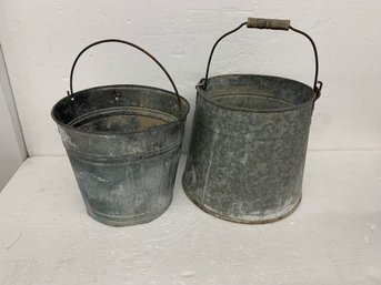 Two Galvanized And Metal Pails