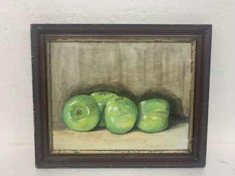 Still Life Watercolor Signed D Hill 83 - Granny Smith Apples -14x11 - 17.5x14.5 Framed