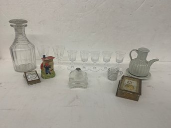 Misc Lot Including Asian Tea Pot - Cordial Glasses - Decanter - Etc