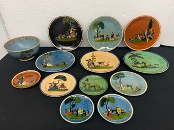 Lot Of Decorative Mexican Pottery Plates Etc.