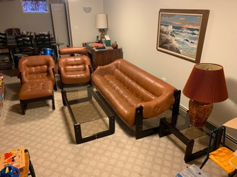 Entire 1970s Brazilian Leather Living Room Set By Percival Lafer