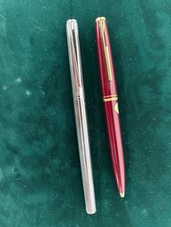 Two Montblanc Pens - Burgundy And Silver