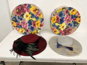 Two Contemporary Hat Boxes With Vintage Hats  - 15 And 16 Inches