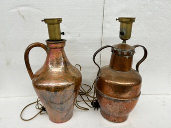 Two Large Arts And Crafts Copper Lamps - 17 Inch Tall