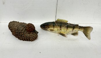 Colorful Carved Fish And Unusual Decoy