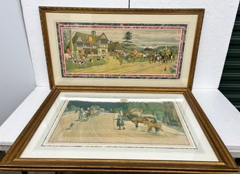 Two Vibrant Colored Coach Prints - Largest  24x34 - Harry Eliott