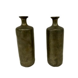 Pair Of 9 Inch Asian Lead/pewter Jars