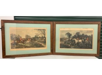 Pair Of Fox Hunting Engravings 20x32 Image