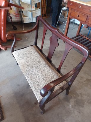 Antique Wooden Bench With Padded Seat