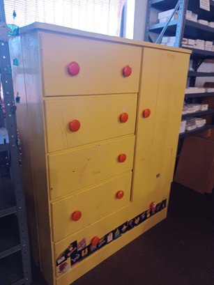 Vintage Yellow Dresser With Vintage Stickers And Gum