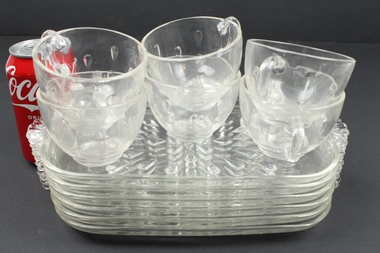 Set Of 6 Vintage Hazel Atlas Glass Teardrop Trays And Cups