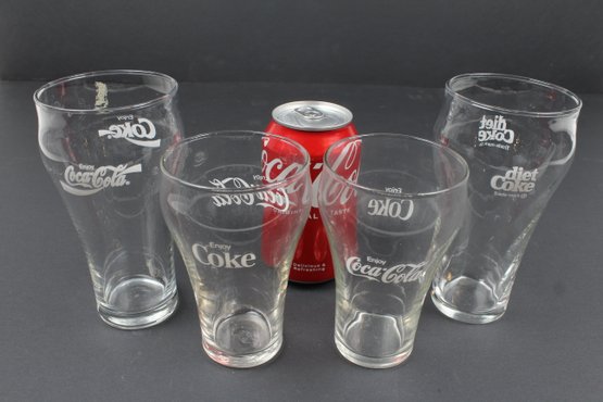 Lot Of 4 Coca Cola Coke Glasses - Two Different Sizes
