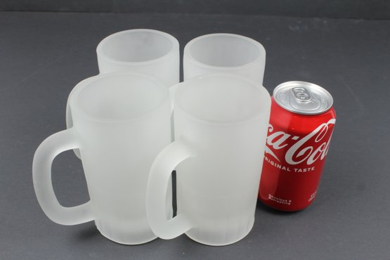 Set Of 4 Thick Frosted Glass Beer Mugs