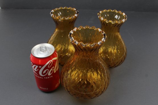 Set Of 3 Vintage Amber Glass Lamp Shades Candle Globes