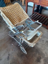 Vintage Antique Folding Four Wheel Baby Stroller With Accessories