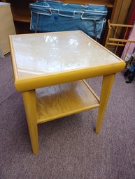 Completely Normal Glass Top End Table With Shelf
