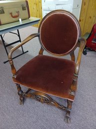 Antique Gothic Wood And Velvet Prince Or Royalty Chair