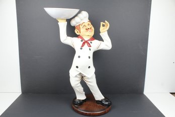 Interesting Chef Statue With Bowl And Wood Stand