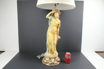 Vintage Lady Statue Lamp - Works - With Shade