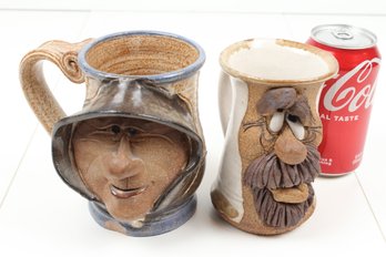 Two Stoneware Caricature Mugs Renaissance Fair - Signed