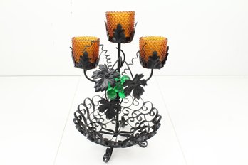 Really Cool Vintage Metal Iron Grape And Leaf Candle Holder