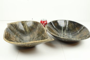 Two Vintage Large Wood Hand Carved Bowls