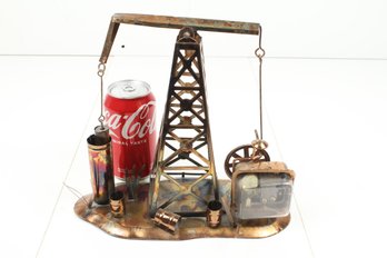 Really Neat Handmade Tin Sculpture Oil Well Wind Up Music Box