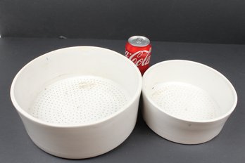 Two Coors Porcelain Sieves - Damage On The Bottom