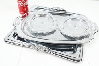 Metal Polished Steel Serving Trays - Mid Century Square Tray