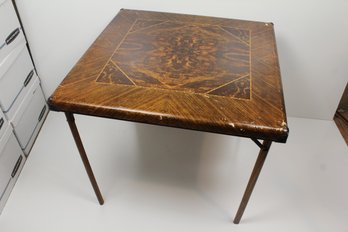 Antique Wood Folding Card Table With Wood Legs