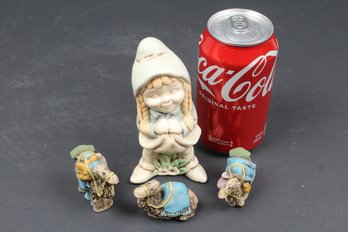 Handmade Ceramic Fairy Tale Figure And Three Ceramic Camels