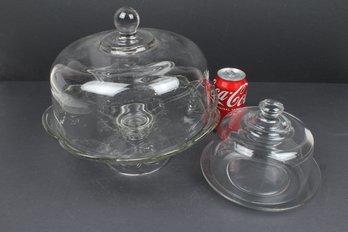 Two Glass Cake Desert Serving Dishes With Glass Lids