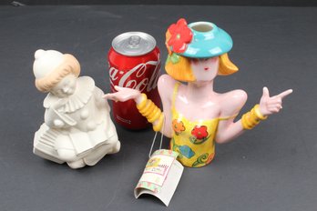 Bodacious Babes Joyce Shelton Ceramic Figure And Vintage Clown Ceramic Figure