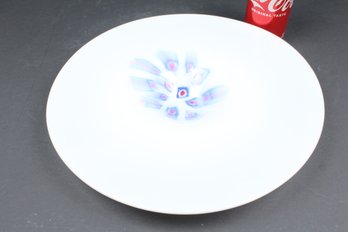 Interesting Hand Blown Glass Plate  -Milk Glass With Coloring - Signed