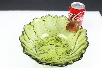 Vintage Green Glass Grape Leaf Bowl