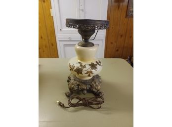 Antique Lamp Base - Metal And Milk Glass