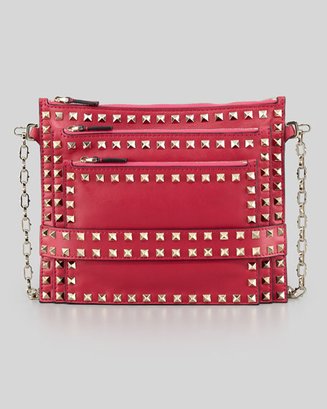 Valentino Rockstud Triple-Zip Crossbody Bag, Bright Pink