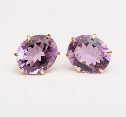 Pair Of 14k Gold And Amethyst Earrings 8 Carats