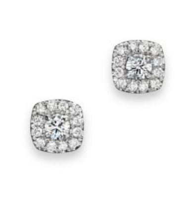 Diamond Square Halo Stud Earrings In 14K White Gold, .25 Ct. T.w
