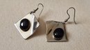Silver Toned Black Onyx Cabochon Wire Earrings