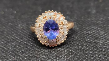 14k Rose Gold Tanzanite Diamond Double Halo Ballerina Ring