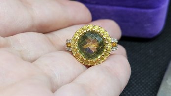 18k Designer Made Rare Green Citrine Lollipop Ring