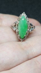 14k White Gold Jade Diamond Halo Ring