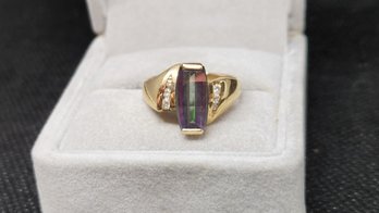 14k Mystic Topaz Diamond Ring