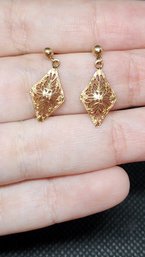 14k Open Filigree Drop Earrings 1 Inch 1.15 Grams