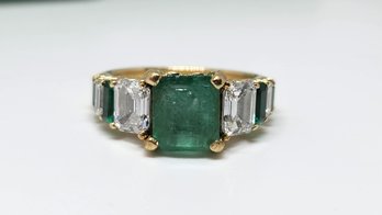 14k GIA Certified Natural Emerald Diamond Ring Size 5.5