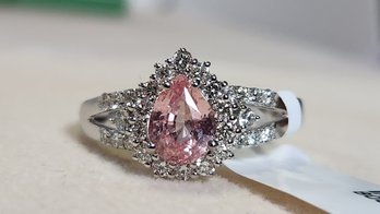 Certified 18k White Gold 1.53 Carat Unheated Padparadscha Sapphire Ring