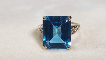 14k 11.25 Carat London Blue Topaz Diamond Ring Size 6.5