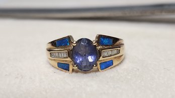 14k Natural Tanzanite Opal Diamond Ring Size 8.25