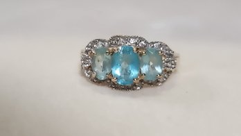 14k Aquamarine Tourmaline Diamond Ring Size 8.25